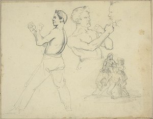 Studia bokserów i szkic jeźdźca z dwiema postaciami autorstwa Jean Louis André Théodore Géricault