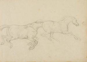 Dwa konie galopujące w prawo autorstwa Jean Louis André Théodore Géricault