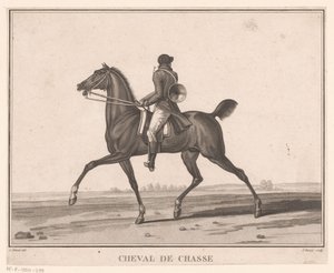 Jeździec na koniu z rogiem myśliwskim Cheval de Chasse (tytuł na obiekcie) Sujets de chevaux (tytuł serii) autorstwa Jean Louis Darcis