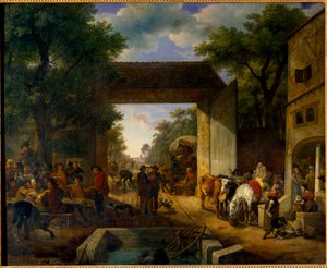 Jarmark pod drzwiami karczmy Obraz Jean Louis Demarne (1744-1829) XIX-wieczne słońce. 0,5x0,6m²