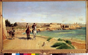 Antibes, jazda konna. Artysta i jego syn Karol (1848-1917), malarz. Obraz Ernesta Meissoniera (1815-1891) autorstwa Jean Louis Ernest Meissonier