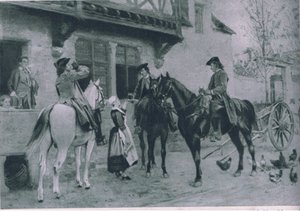 Zatrzymanie się w gospodzie, ilustracja z filmu Cassells Romance of Famous Lives, ok. 1940 r. autorstwa Jean Louis Ernest Meissonier