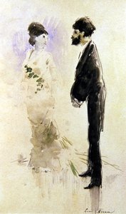 Kochanek otępiał ze strachu (akwarela) autorstwa Jean Louis Forain