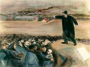 Agitator przed robotnikami Przywódca ruchu robotniczego domagający się w przemówieniu praw robotników. Jean-Louis Forain (1852-1931) XX wiek. Prywatna kolekcja autorstwa Jean Louis Forain