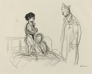 Matka i dziecko odwiedzane przez żołnierza w szpitalu, ok. godz. 19141919. autorstwa Jean Louis Forain
