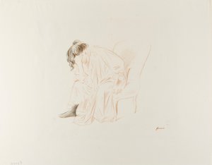 Siedząca kobieta z głową w prawej ręce autorstwa Jean-Louis Forain