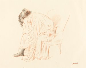 Siedząca kobieta z głową opartą na prawej ręce autorstwa Jean Louis Forain