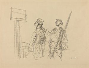 Dwóch żołnierzy patrzących na plakat autorstwa Jean Louis Forain