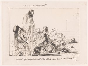 Kobiety w zbombardowanym kościele potępiają Chrystusa Le massacre du Vendredi-Saint (tytuł na obiekcie) autorstwa Jean Louis Forain