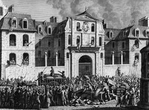 Rewolucja Francuska: Grabież domu Saint Lazare w Paryżu w poniedziałek 13 lipca 1789 przez rewolucjonistów. Grawerowanie Berthauta według przeora. Paryż, Biblioteka Instytutu Historii Rewolucji