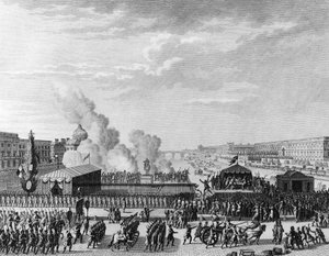 Rewolucja Francuska: Wolontariusze w Pont Neuf w Paryżu, 22 lipca autorstwa Jean Louis II (after) Prieur