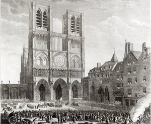 Thomas de Mahy (1744-90) markiz Favras dokonujący honorowych zadośćuczynienia przed Notre-Dame, ryty przez Pierre Gabriela Berthault (1737-1831) 1790