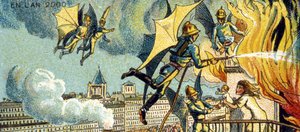 Latający strażak. Z cyklu Wizje Roku 2000, 1899 autorstwa Jean Marc Côté