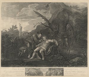 Dobry Samarytanin autorstwa Jean Marie Delatre and Simon Francois Ravenet I after William Hogarth