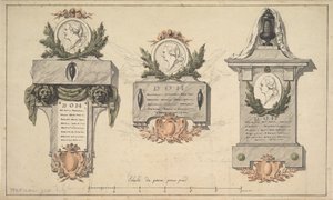 Trzy projekty pomnika nagrobnego lub epitafium, ca. 1770-90.