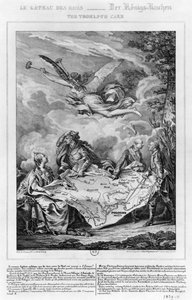 Ciasto Troelfa, pierwszy rozbiór Polski 26 września 1772 r., ryt Noel Le Mire (1724-1800) (lit) (fot. bw)