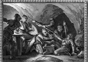 Zabójstwo Waifre (lub Gaifier), księcia Akwitanii (767 lub 768). Grawer autorstwa Romaneta według Moreau le jeune (1779).