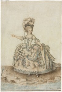 Studium kostiumu dla śpiewaczki operowej autorstwa Jean Michel the Younger Moreau