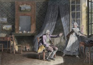 Ostatnie słowa Jeana Jacquesa Rousseau (1712-1778), genewskiego pisarza anglojęzycznego. Rycina z końca XVIII wieku, wg Moreau le Jeune Les Dernieres Paroles Jean-Jacques Rousseau wg Moreau, Jean-Michel autorstwa Jean Michel the Younger Moreau