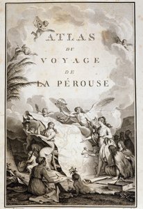 Strona tytułowa „” Atlas du voyage de La Perouse „” (Jean-Francois Galaup, Comte de La Perouse (Jean Francois Laperouse autorstwa Jean Michel the Younger Moreau