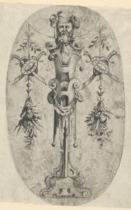 Męska figura terminalna, głowa z brodą i turbanem na trójczłonowej stopce z pasami..., ca. 1543-45. autorstwa Jean Mignon