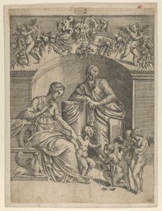 Matka Boska z Dzieciątkiem Jezus adorowana przez św. Jana, 1543. autorstwa Jean Mignon