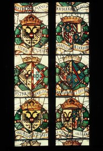 Herby heraldyczne rodzin królewskich Austrii, Niemiec, Francji i Portugalii związanych z darczyńcą Małgorzatą Austriacką, 1527-29 autorstwa Jean Orquois Antoine Noisin