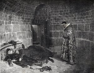 Zemsta papieża Urbana VI (1318-1389) - Zemsta papieża Urbana VI (torturuje i znika własnych kardynałów) - rycina Laurensa -