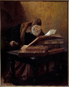 Stary naukowiec. Obraz Jean Paul Laurens (1838-1921) 1889. Olej na płótnie. Wymiary: 0,60 X 0,48m. Tuluza, Musee Des Augustins - Stary naukowiec lub Alchemik. Obraz Jeana Paula Laurensa (1838-1921) autorstwa Jean Paul Laurens