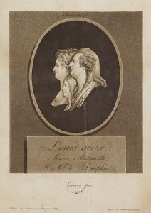 Louis Seize, Marie Antoinette i Mgr. le Dauphin autorstwa Jean Pierre Marie Jazet