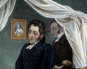 Śmierć Napoleona, 5.05.1821 w Sainte Helene Szczegół przedstawiający Louisa Etienne Saint Denisa znanego jako „Mameluck Ali” (1788-1856). Litografia Jean Pierre Marie Jazet (1788-1871) na podstawie obrazu Charlesa Auguste Steubena (1788-1856) Malmaiso