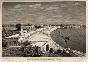 Chandernagor (dzisiejszy Chandannagar, w Zachodnim Bengalu), nad brzegiem Gangesu, rycina wg rysunku J.Moyneta, ilustrująca podróż radżów po Indiach, w latach 1864-1868, autorstwa Louisa Rousseleta, opublikowana w „” Le tour du monde”” 1874, pod red.