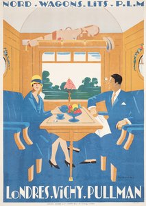 Plakat reklamowy pociągu ekspresowego z Londynu do Vichy Pullman autorstwa Jean Raoul Chaurand Naurac