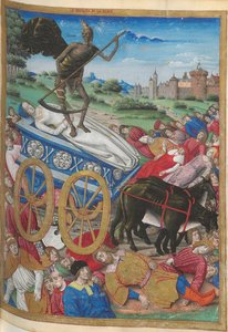 Triumf Śmierci: śmierć Laury. Miniatura z Pétrarque, Les Triomphes, 1500-1505. autorstwa Jean Serpin