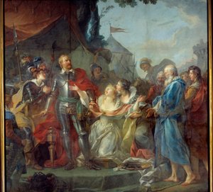 Oblężenie Calais w 1347 r. było pożegnaniem Eustachego św. Piotra, najbardziej znanego z sześciu mieszczan Calais, który udał się do króla Anglii Edwarda III, aby wyprosić łaskę dla mieszkańców Calais (sierpień 1347). Obraz Jeana Simona