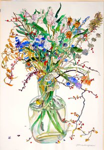 Alstroemeria, Statice, nagietek Honesty, suche liście, jagody