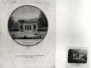 Widok pawilonu w Louveciennes wybudowanego przez Claude-Nicolasa Ledoux (1736-1806) dla Madame du Barry (wc na papierze) autorstwa Jean Testard