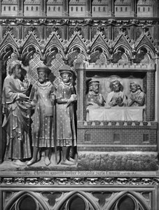 Katedra, wnętrze, parawan chórowy, Jezus Chrystus ukazujący się dwóm uczniom na drodze do Emaus, Wieczerza w Emaus, ok. 1340-51 (kamień polichromowany)