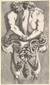 Projekt na semestr z dwoma ogarniającymi satyrami, z: Curieuses Recherches de Several Beaus..., 1645. autorstwa Jean le Pautre