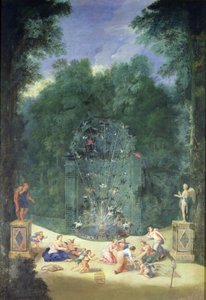 Gaje wersalskie: widok wejścia do labiryntu z ptakami, nimfami i cherubinami, 1688