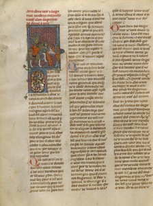 Tristan Unhorsing Sagremor autorstwa Jeanne de Montbaston