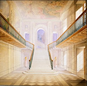 Projekt klatki schodowej w Sali Malowanej, Chatsworth (akwarela na papierze)