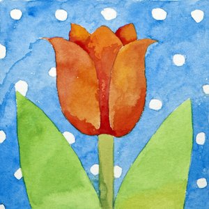 Tulipan, niebieskie tło z białymi plamkami, 2013 (akwarela) autorstwa Jennifer Abbott