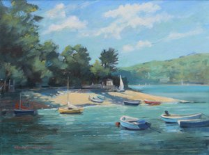 Fishermans Cove Salcombe, olej na pokładzie, 2016 autorstwa Jennifer Wright