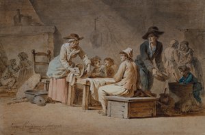 Chłopska rodzina we wnętrzu autorstwa Jerome Preudhomme