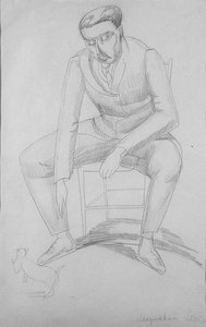 Wyndham Lewis (1884-1957) z Kotem, ok. 1920 (ołówek na papierze)