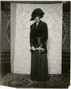 Czerwony aksamitny garnitur z plisowaną spódnicą akordową, Arnold & Constable, ok. 1905-18 (zdjęcie żelatynowo-srebrowe) autorstwa Jessie Tarbox Beals