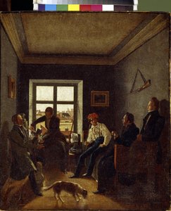 Siódma wieczorem (wieczór literacki). Obraz Evgrafa Fiodorowicza Krendowskiego (1810-po 1853), olej na płótnie, ok. 1820 r. Sztuka rosyjska autorstwa Jevgraf Fiodorovitch Krendovsky