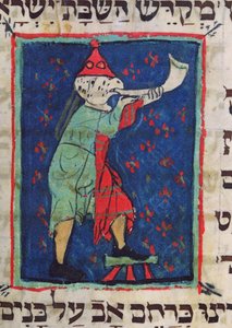 Dmuchanie w róg na Rosz Haszana i Jom Kippur, XIII-XIV wiek autorstwa Jewish School