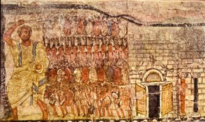 Exodus i przejście przez Morze Czerwone (tempera na tynku) autorstwa Jewish School